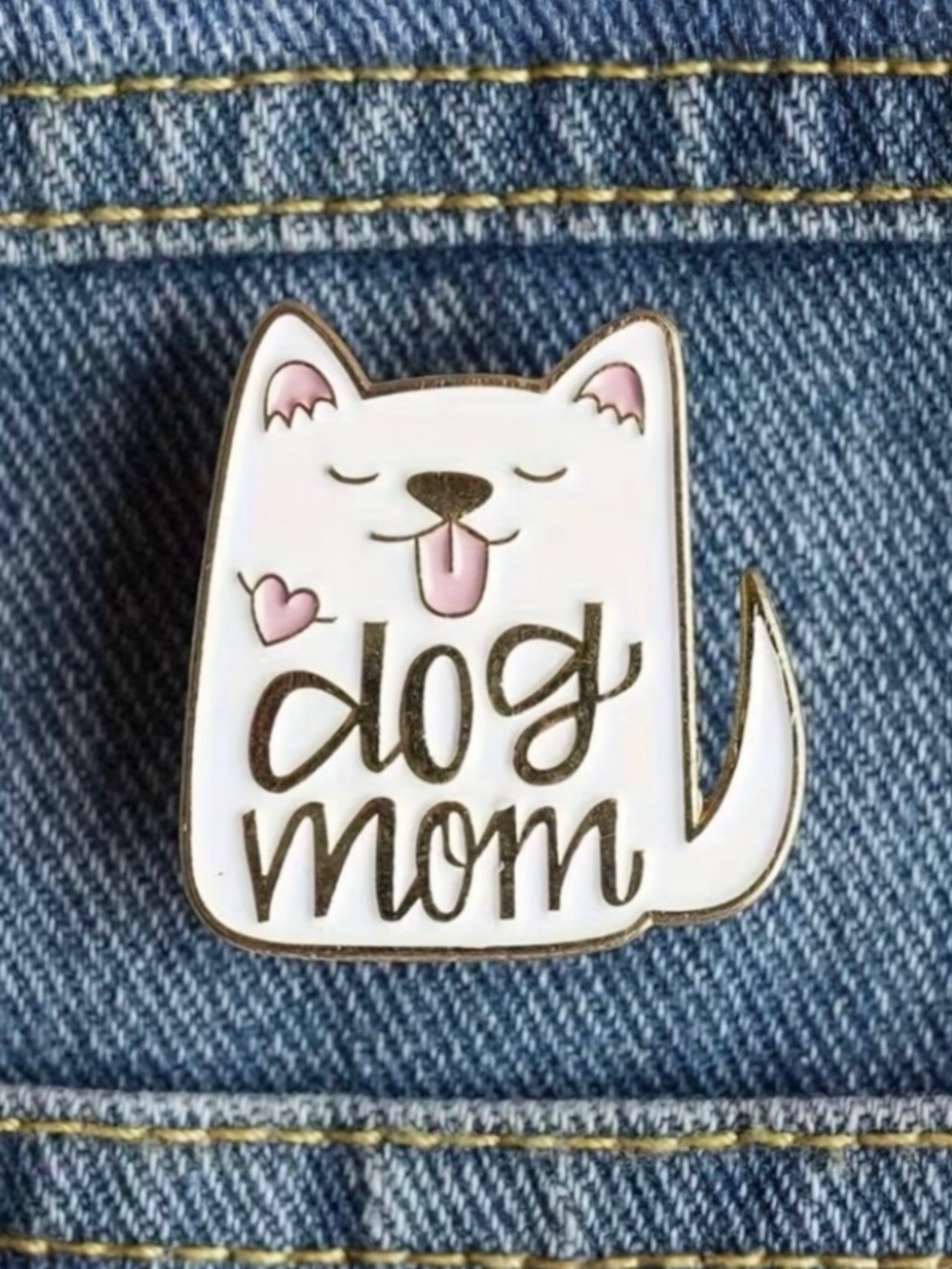 Dog Mom Enamel Pin White Gold Cute Puppy Pet Lover Gift NWT